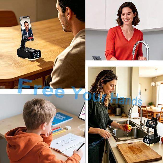 Gifts for Father & Men Who Have Everything, Bluetooth Speaker Phone Stand, Dual Alarm & RGB Light, Adjustable Foldable Charging Holder, Unique Birthday Gifts for Men, Women & Husband