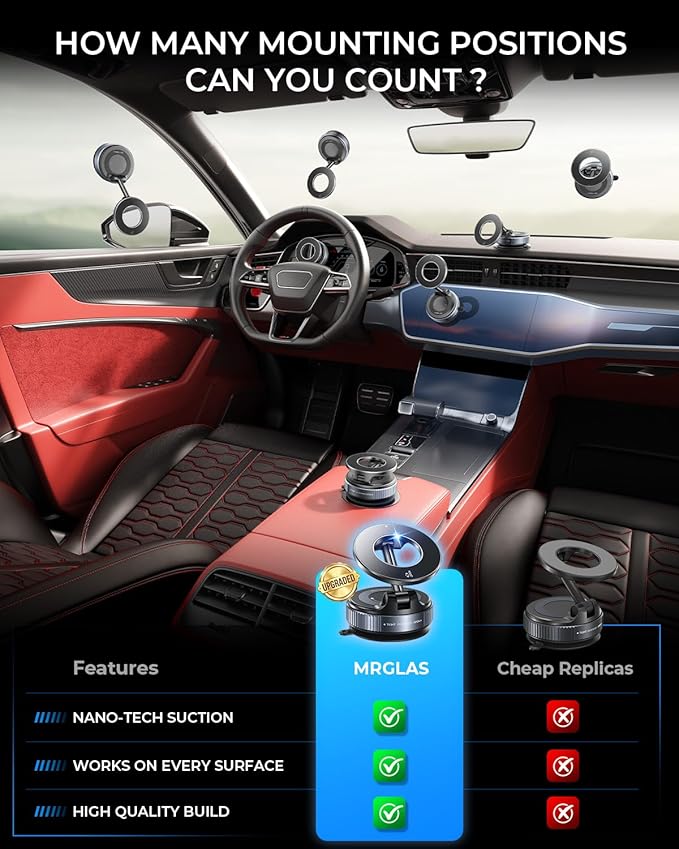 MRGLAS 2026 Upgraded for MagSafe Vacuum Car Phone Mount, Ultra Strong Magnetic Phone Holders for Your Car, 360° Adjustable Suction Cup Car Mount, for iPhone 12–17 Pro Max, Car & Truck Accessories