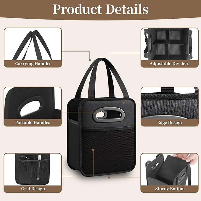 Foyego 2 Pack Drink Carrier with Handle, Reusable 4 Cup Carriers for Drinks, Portable Foldable Insulated Coffee Cup Drink Holder for Delivery and Caddy