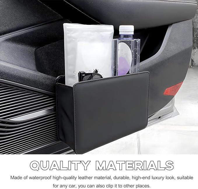 Yourkar Car Trash Can, Foldable Waterproof Leather Car Garbage Organizer Holder, Automotive Mini Dustbin Container with One Roll Trash Bag, Universal Interior Car Accessories (Brown)