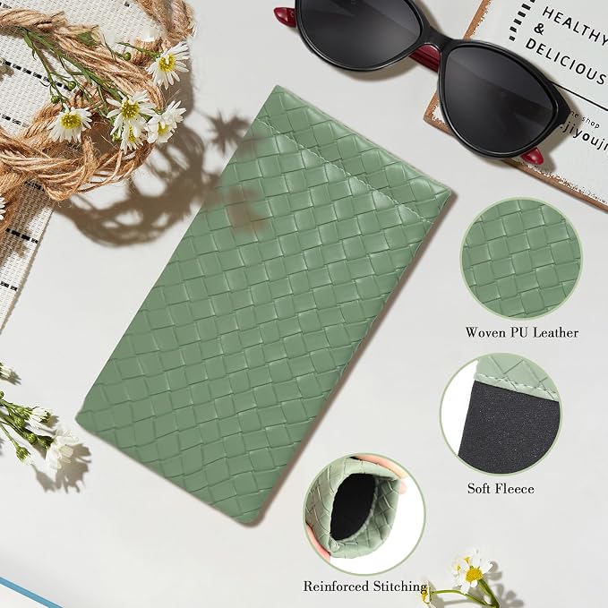 Squeeze Top Sunglass Pouch - Portable Sunglass Organizer Pouch Bags Soft PU Leather Glasses 2 Pack