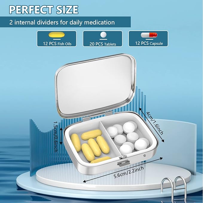 Pill Box 2 Compartment Small Pill Case,Portable for Pocket or Purse Pill Organizer Pill Container Holder to Hold Vitamins, Medication, Fish Oil and Supplements(Vintage Flower Abstract Floral)