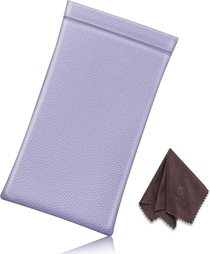 FINTIE Soft Eyeglasses Case with Cleaning Cloth, Portable Squeeze Top Vegan Leather Glasses Pouch, Sunglasses Eyewear Bag