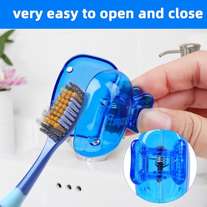 Hxezoc 4 Pack Travel Toothbrush Head Covers Toothbrush Protector Cap Brush Pod Case Protective Portable Plastic Clip for Household Travel, Bathroom, School, Camping, Business