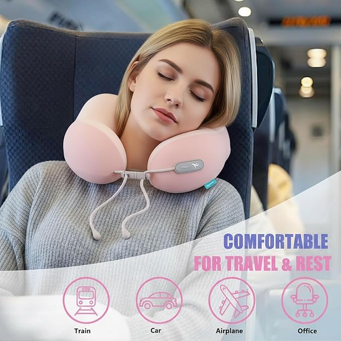 Travel Pillow with Cool Material,Neck Pillow for Traveling 100% Pure Memory Foam,Travel Neck Pillow with Hard Case, Airplane Pillow for Traveling,Travel Essentials (Pink)