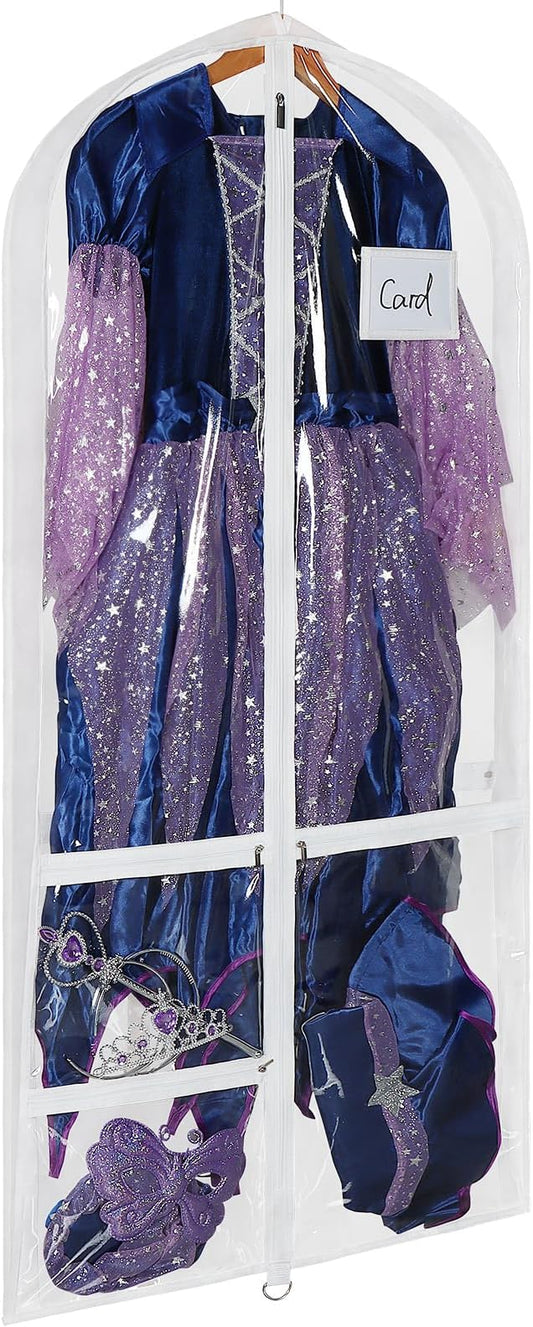 Univivi Clear PVC Dance Costume Bags Garment Bag 50 Inch for Dance Competitions, with 3 Seperated Medium Clear Zipper Pockets and 1 Large Back Zippered Pocket