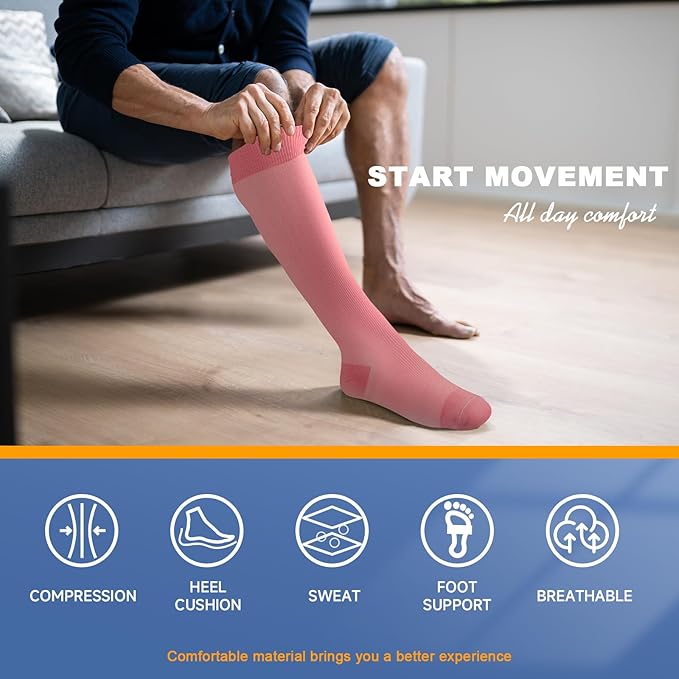 cerpite Compression Socks for Women & Men 6 Pairs Knee High Compression Socks 20-30 mmhg Best for Running,Nurse,Travel