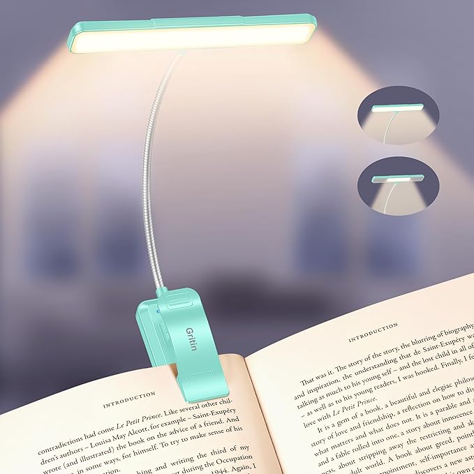 Gritin 2026 Gen 2 Book Light for Reading- 32 Eye Caring Full Spectrum LED, 5 Colors & 5 Brightness, Adjustable Wide/Narrow Beam, Upgrade 1500mAh Long-Lasting Clip on Light for Book Lovers-Blue