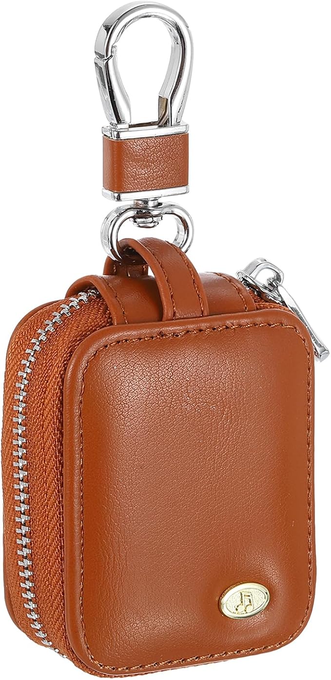 HARFINGTON Earbuds Cases, Earphone Case Holder, PU Leather Ear Buds Case Zipper Organizer Small with Mesh Pocket for USB Cable, Wireless Wired Earphones, Brown