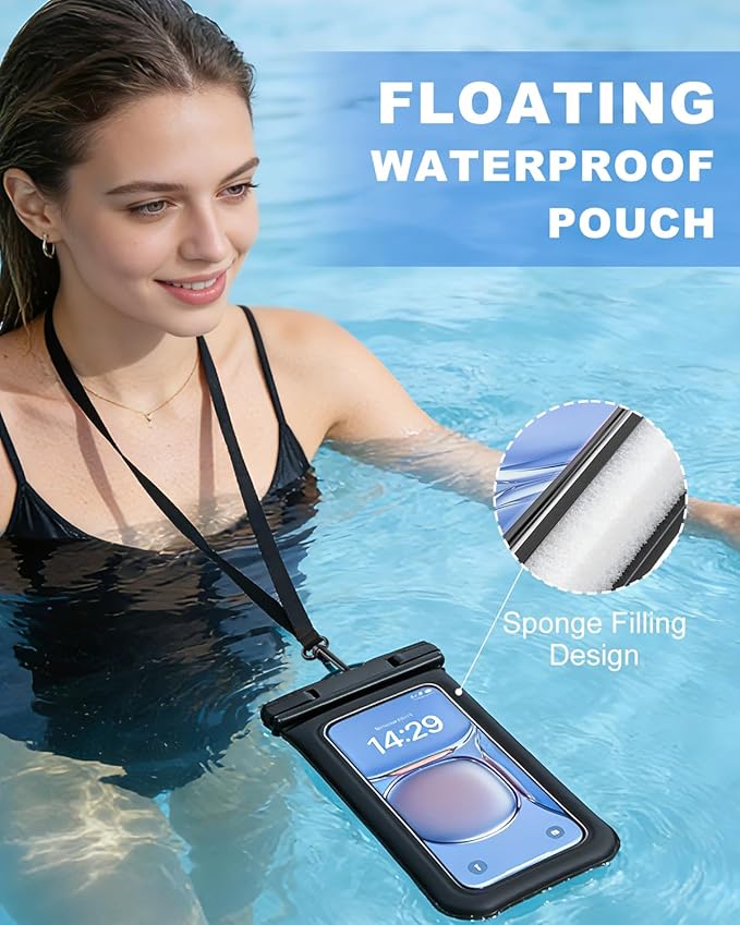 Floating Waterproof Phone Pouch 2 Pack, IP68 Waterproof Phone Case with Lanyard for Phones up to 7 Inches, for iPhone 17 16 Pro Max, Cellphone Dry Bag for Beach Pool Kayak Cruise Travel Essentials
