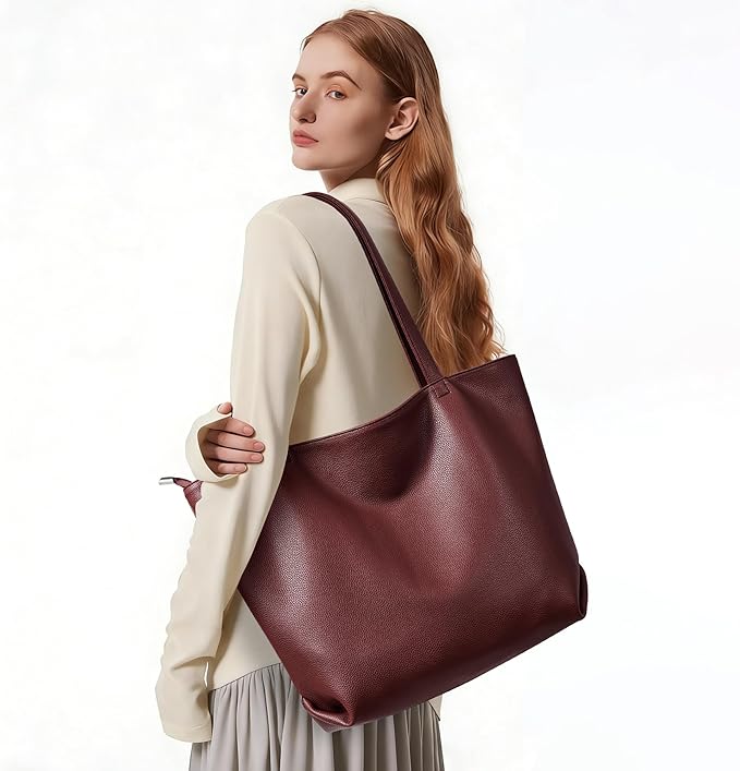 WLLWOO Soft Vegan Leather Tote Bag for Women Large Casual Hobo Handbags Zipper Shoulder Work Daily Weekender Travel Purse