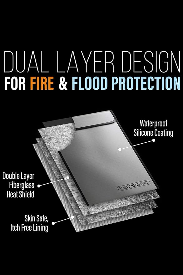 The Good Stuff Fireproof Document Bag Legal Size: 15" x 11" [2000°F Rated] Protect Birth Certificates, Contracts, Legal Papers, Cash, and Other Valuables - Water and Fire Resistant File Bags