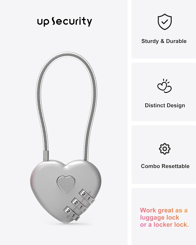 Combination Padlock, Small Cable Lock with Code, Candados para Locker, Combo Cable Lock for Luggage, Suitcase, Gym Locker, Backpack Zipper, Cabinet, Mailbox, Outdoor Use, Travel Safe Bag