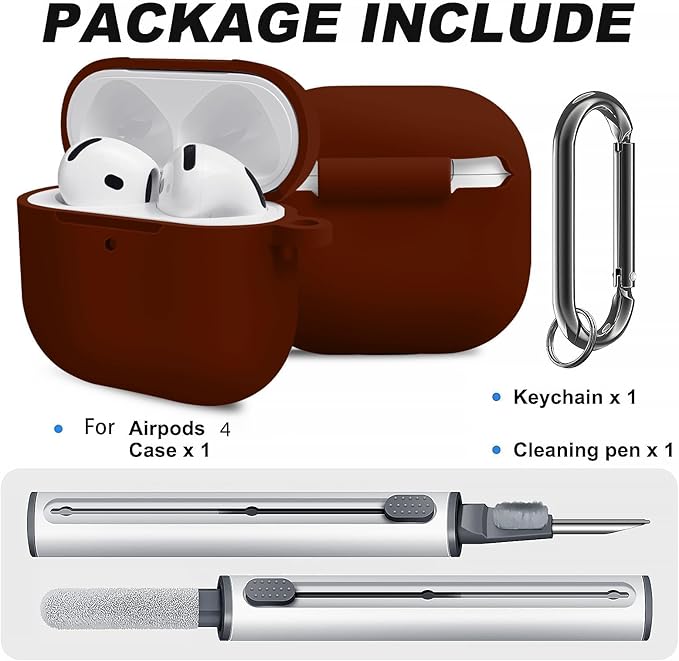for Airpods 4th Case Cover, Come with Cleaner Kit,Soft Skin Silicone Case Cover with Keychain, Full Protective Case for Men and Women, Compatible with AirPods 4th Generation Case,Wine Red