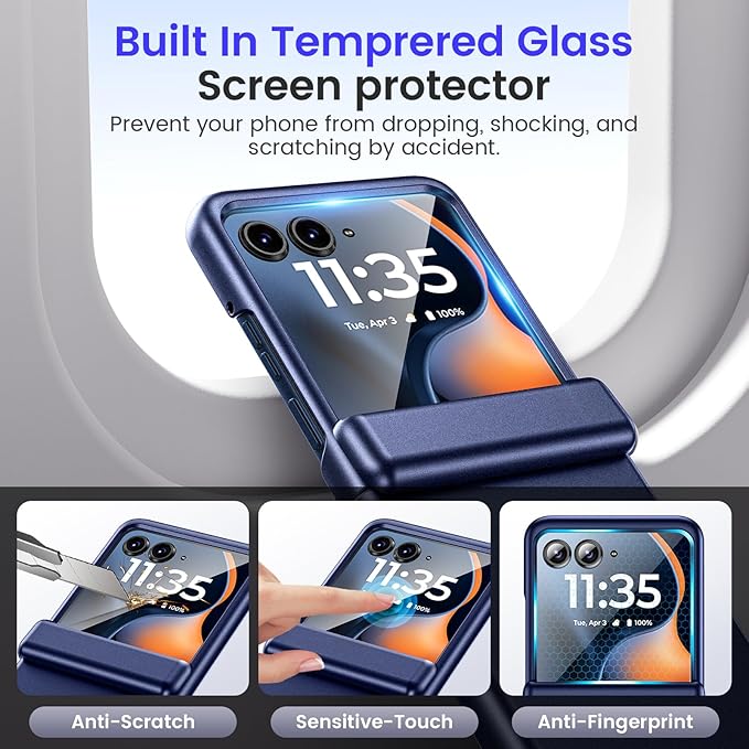 VEGO for Motorola Razr 2026/2025/2024 Case with Built-in Screen Protector[Anti-Scratch] Hinge Protection Full Body Shockproof Wireless Charging Phone Case for Moto Razr 2026/2025/2024-Blue