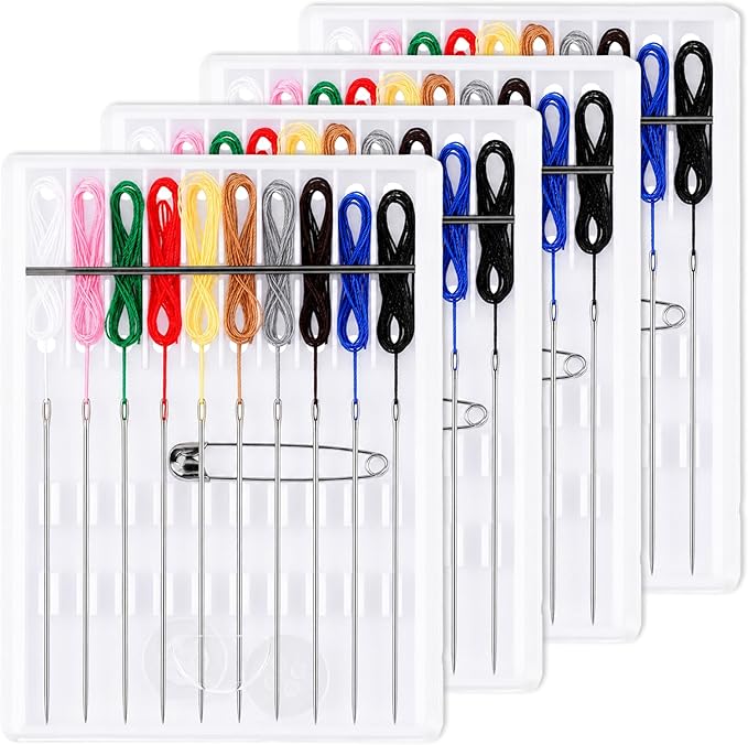 Zyghjort 4 Boxes Travel Sewing Kit Mini, Pre Threaded Needles for Hand Sewing Quick Fix Sewing Kit Easy with 10 Colors Thread, Buttons and Pins Travel Sewings Box for Emergency Mending Adults Seniors