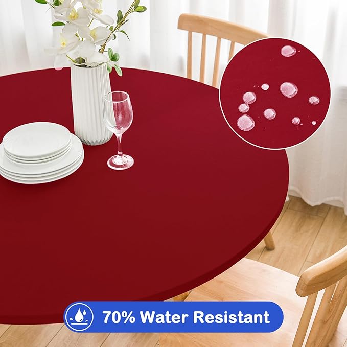 Wolkemer 2 Pack 5 Foot Burgundy Fitted Tablecloth 60 Inch Round Elastic Edges Table Cloth, Spandex Stretch Table Cover with Machine Washable Fabric for Wedding Party Picnic Dining Indoor Outdoor