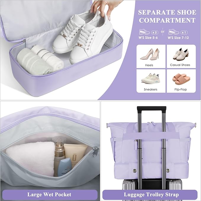 ETRONIK Gym Bag for Women, Personal Item Travel Bag with Shoes Compartment, Weekender Overnight Duffel Bag with Wet Pocket, Carry On Bag for Women, Travel, Gym, Weekend