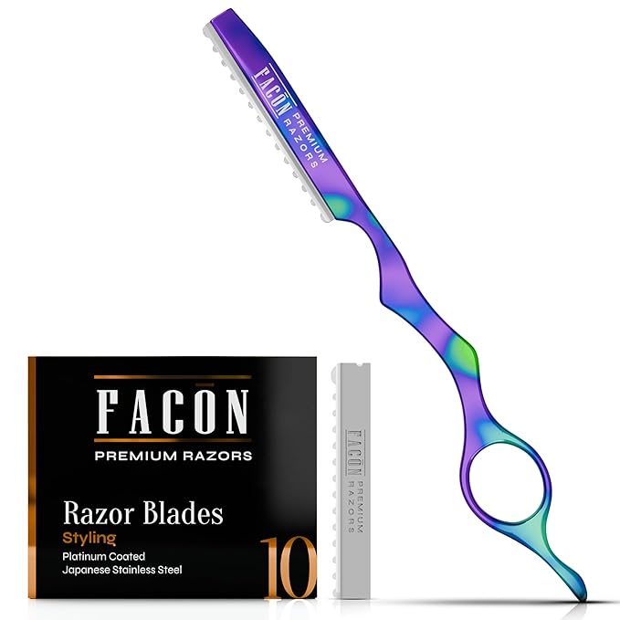 Facón Hair Razors for Cutting Hair - Professional Styling Razor Kit with 11 Replacement Blades, Stainless Steel Hairs Cutting Tool for Salon & Home, Premium Cutting Thinning Texturizing Faether Razor
