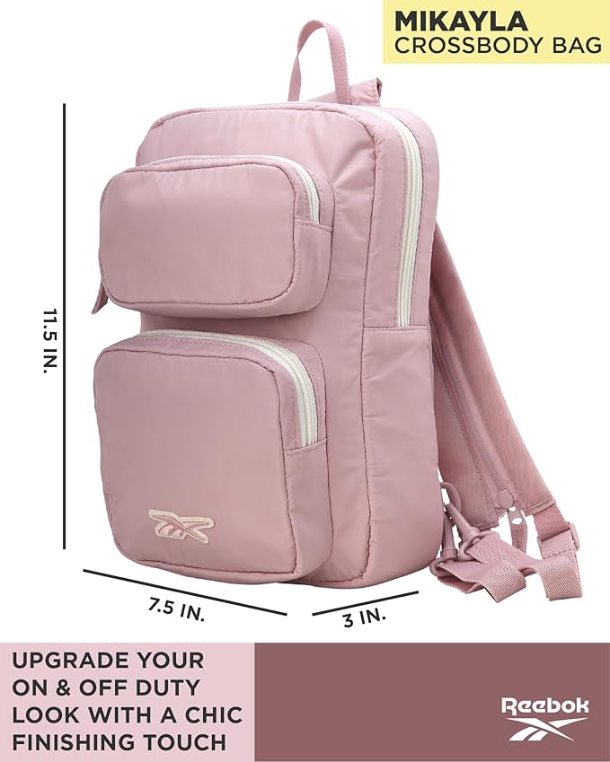 Reebok Unisex Crossbody Bag - Convertible Compact Durable Cross Body Bag for Women and Men - Gym and Travel Essentials, Size One Size, Mikayla Ashen Lilac