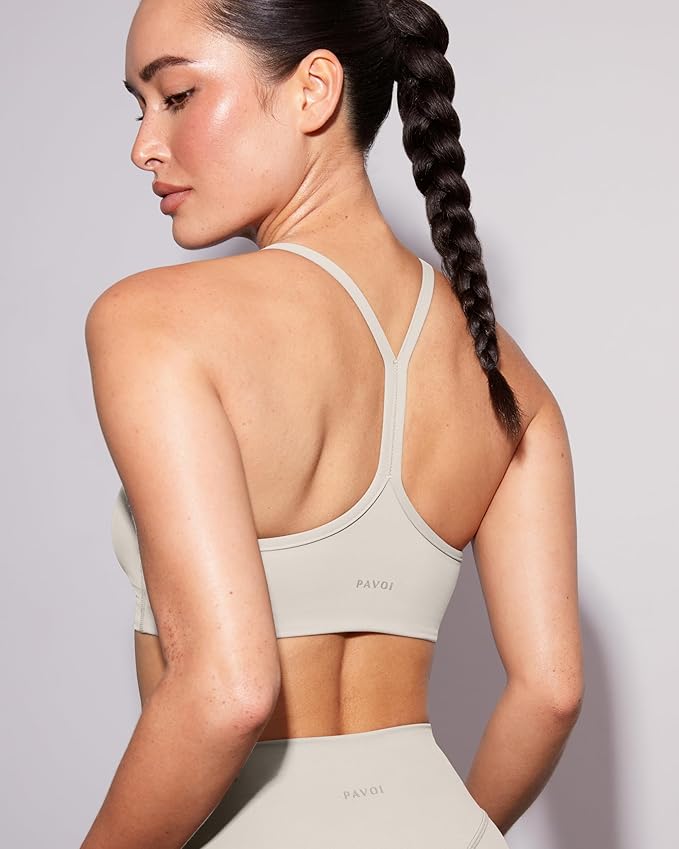 PAVOI ACTIVE Yoga Racerback Bras for Women - Buttery Soft Low Support Scoop Neck Y-Back Thin Strap Sports Bra - FlexFlow