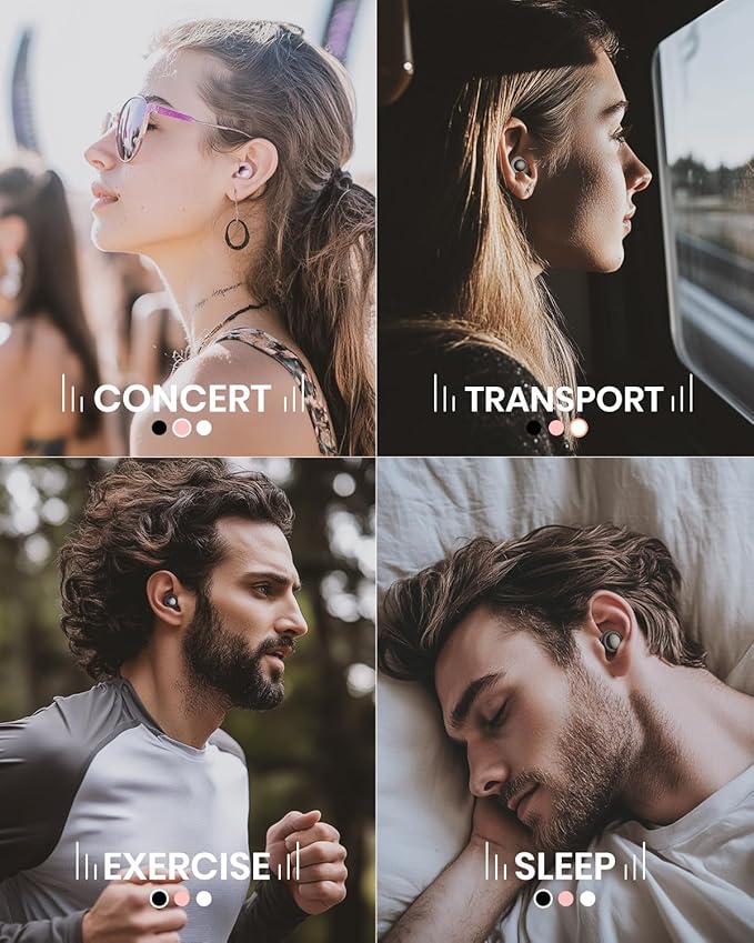 Ear Plugs for Sleeping Noise Cancelling, Reusable Silicone Ear Plugs for Noise Reduction with 8 Ear Tips, Earplugs for Sleep, Concerts, Travel, Snoring (Black + Black, One Size)