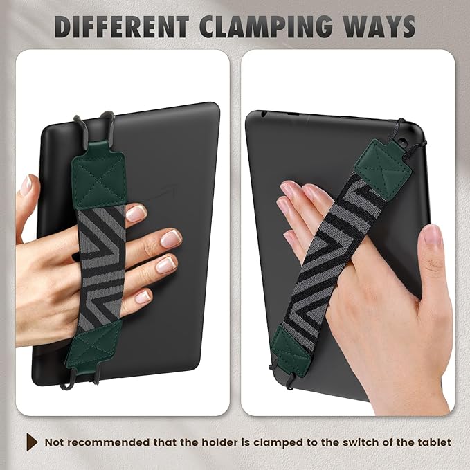 MoKo Security Hand-Strap for 9-11 Inch Tablet, iPad/iPad Pro/iPad Air/Kindle Fire HD/Samsung, High-Elasticity Versatile Hand Strap Lightweight Finger Grip Holder, Midnight Green