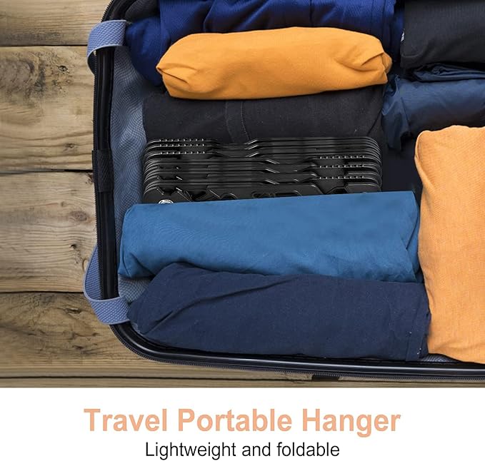 Premium Travel Hangers 3 Pack Portable Folding Clothes Hangers - Super Bearing Collapsible Hanger Foldable Clothes Drying Rack for Travel, Indoor and Outdoor Use (3 Pack Black)