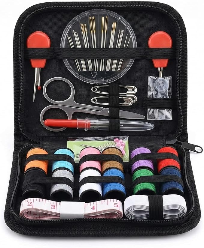 SOLASTA Mini Sewing Kit for Travel & Adults - Small Portable Basic Sewing Kit for Beginners, Camping, Emergency & Clothing Repair - Premium Black Case with Scissors, Threads, Needles & Seam Ripper