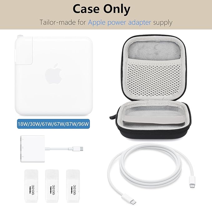 Charger Case for Macbook, Portable Tech Electronic Organizer Bag, Small Travel Storage Pouch for Laptop Accessories, MacBook Power Adapter, Charging Cords, USB Drives, Power Bank (Black PU, M)