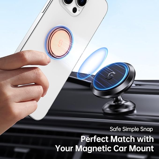 Syncwire Cell Phone Ring Holder Stand, 360 Degree Rotation Finger Ring Kickstand with Polished Metal Phone Grip for Magnetic Car Mount Compatible with iPhone, Samsung, LG, Pixel - Rose Gold