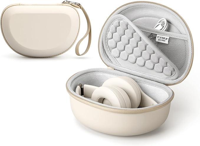 Hard Case for Beats Solo 4/Solo 3/Studio Pro/Studio3 On-Ear Headphones, Universal Portable Travel Organizer Bag with Honeycomb Lid Protection (Beige)