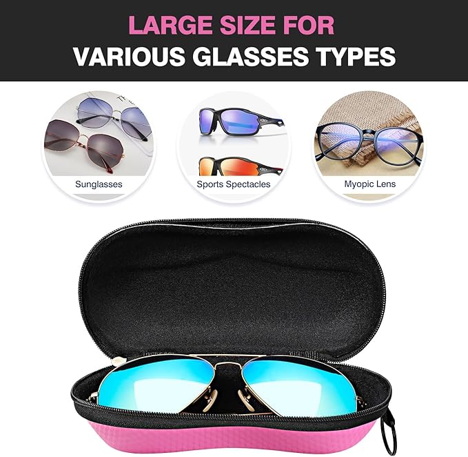 MoKo Semi Hard Shell Sunglasses Case, Unisex Protective Eyeglass Case Glasses Case Holder with Metal Hanging Hook