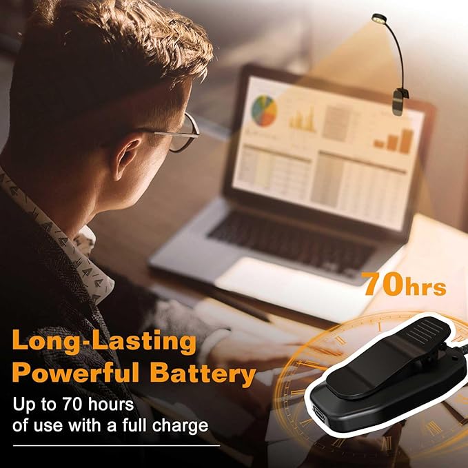 KTEBO Rechargeable Book Light for Reading in Bed, Eye Caring Book Reading Lamp with 10 LED Modes, 1.3 oz Lightweight Portable Clip on Light, 360 Adjustable Clamp Light Perfect for Readers