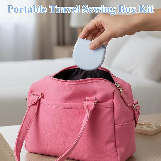 Jeffdad 2 Pcs Mini Travel Sewing Kit, Portable Emergency Sewings Kit Compact Sewing Repair Box Kits Travel Size Sewings Box with Buttons Threads Scissors Needles Tweezers Button Pin