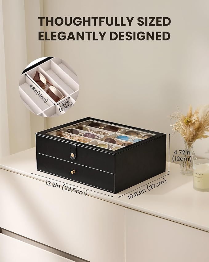 Lolalet 10/20 Slots Sunglasses Organizer Box, Eyeglasses Eyewear Holder Case for Multi Pairs Collection