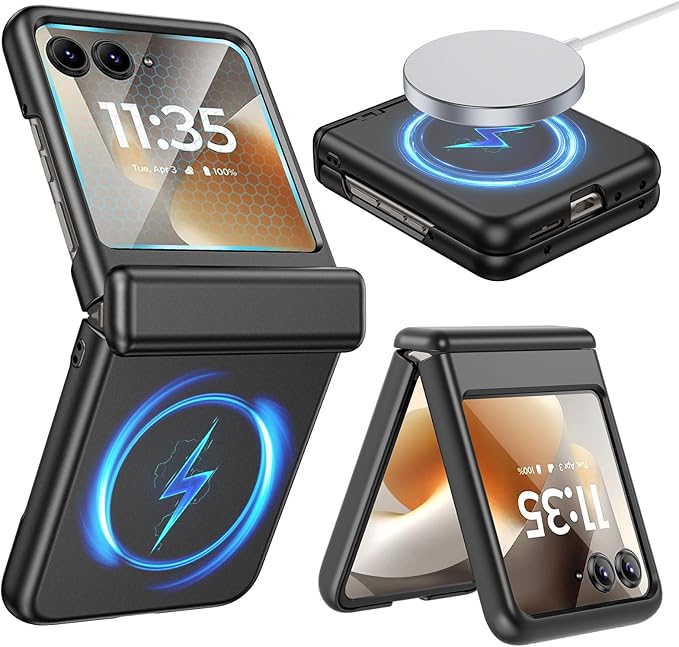 VEGO for Motorola Razr 2026/2025/2024 Case[Compatible with MagSafe][Built-in Screen Protector][Hinge Protection] Hard PC Full-Body Drop Protection Shockproof Phone Case for Razr 2026-Spray Black