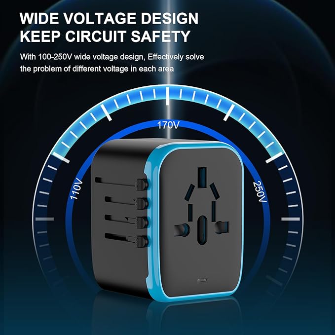 Universal International Power Travel Plug Adapter, 5 in 1 European Travel Plug Adapter W/ 3.5A 2xUSB-A and 2xUSB C Wall Charger and Worldwide AC Outlet for Europe USA UK AUS Asia