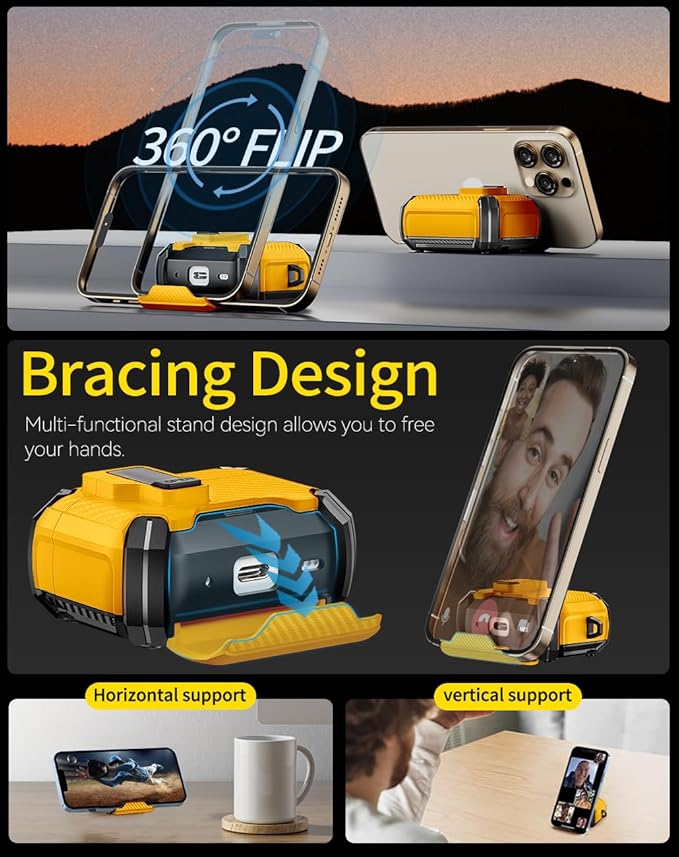 Pohgelan Compatible with AirPods 4 Case,Magnetic Automatic Lock with Phone Stand & Cleaning Kit,Compatible with Magsafe,Carbon Fiber Texture Cover -Yellow