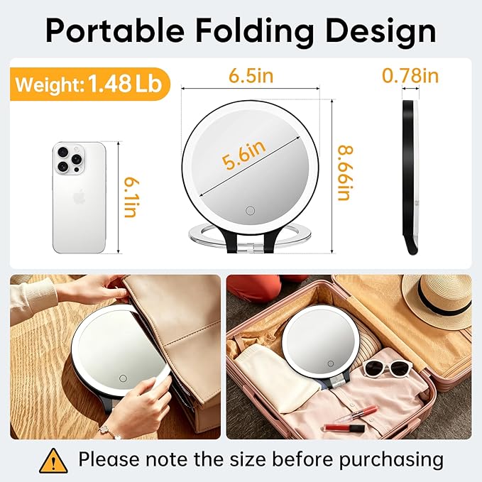 FASCINATE Magnifying Mirror 10X 1X Double Sided Magnification Makeup Vanity Mirror Rechargeable Lighted Mirror with 3 Color Setting Adjustable Rotation LED Vanity Desk Mirror