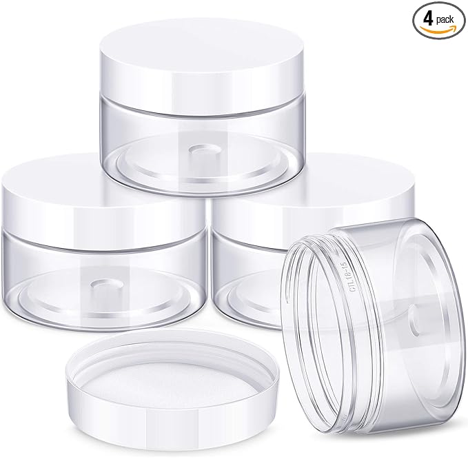 Patelai 4 Pieces Round Wide-mouth Leak Proof Plastic Container Jars with Lids for Travel Storage Makeup Beauty Products Face Creams Oils Salves Ointments DIY Making(4 Ounce,White)