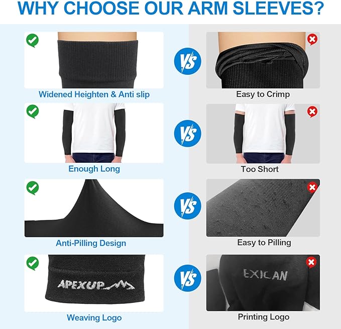 APEXUP Cooling Arm Sleeves for Men Women, UV Sun Protection UPF 50, Volleyball Arm Sleeves Compression Sleeves for Outdoor