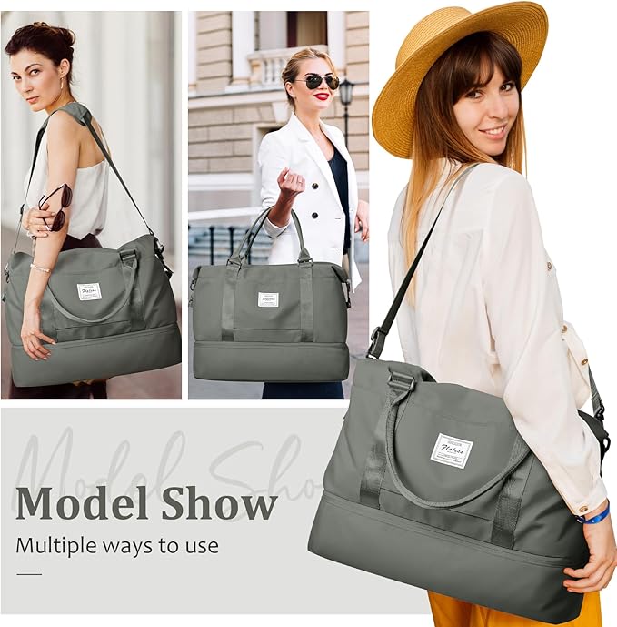 Weekender Bags for Women,Overnight Travel Duffel Bag with Shoes Compartment& Toiletry Bag,Extra Large(Olive Green)