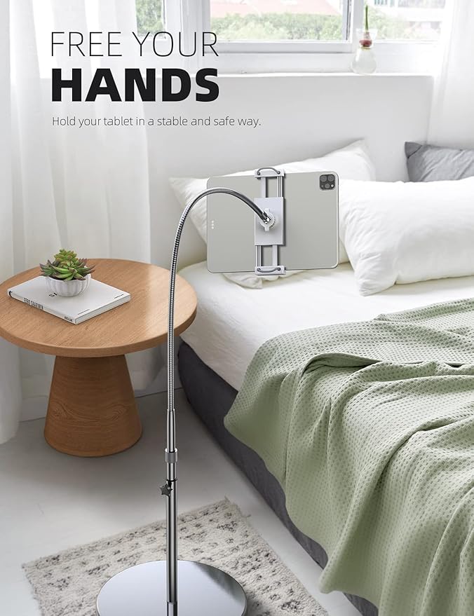Lamicall Tablet Floor Stand Gooseneck - Swivel Tablet Holder Mount with Adjustable Height & 10.6lb Stable Base, for 4.7-13" iPad mini Air Pro 12.9/9.7, Tab, Kindle, iPhone Air 17 Pro Max, Phones