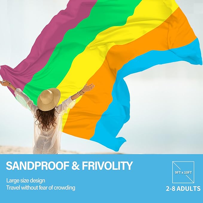 Famstar Beach Blanket Oversized Extra Large 78"X81"/10'X9',Waterproof Sandproof Beach Blanket 2-8 Adults Lightweight Durable for Travel Camping Hiking Picnic