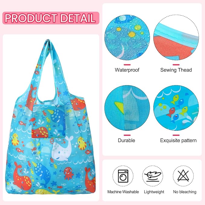 Weewooday 18 Pieces Foldable Reusable Shopping Bags Machine Washable Grocery Bags Waterproof