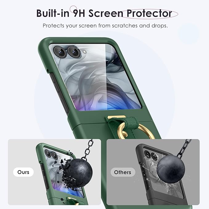 Maxdara for Motorola Razr 2026/2025/2024 Case [Not Fit Ultra or Plus], with Built-in Screen Protector & Ring Holder, Protective Case for Moto Razr 2026 & Razr 2025 & Razr 2024 (Green)