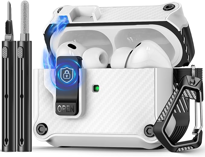 Pohgelan Compatible with AirPods Pro 3 Case,Magnetic Automatic Lock with Cleaning Kit,Compatible with Magsafe,Carbon Fiber Texture Cover-White