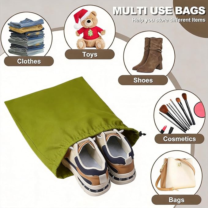 5 Pack Shoe Bags for Travel, Washable Dust Bags for Storage & Packing 17.7" x 13.8" Dustproof Flannel with Drawstring Closure for Boots Handbags Shoes & Toys
