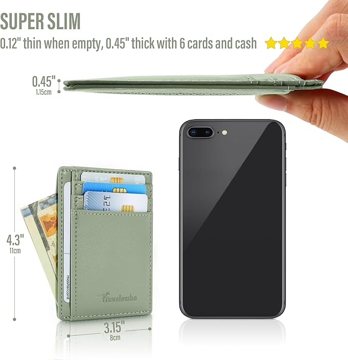 Travelambo Slim Wallet Front Pocket Minimalist Leather RFID Blocking Medium Size